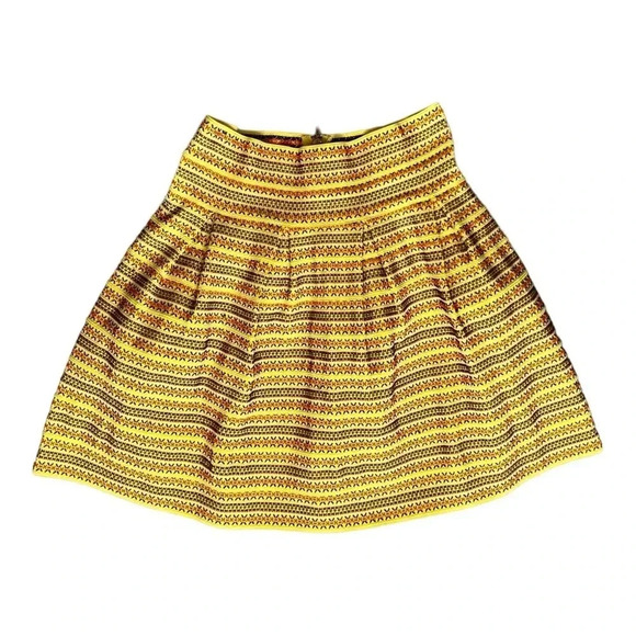 BEULAH STYLE Yellow Elastic Band Skirt Short Multicolor Stripe Lined sz L - Picture 1 of 7